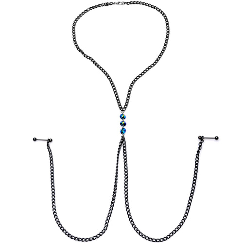 Gothic Black Necklace to Nipple Chain Created with Crystals