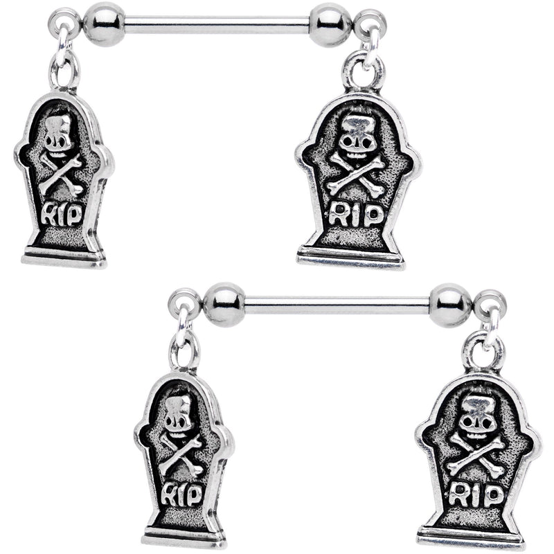 Handcrafted Halloween Gravestone Dangle Barbell Nipple Ring Set