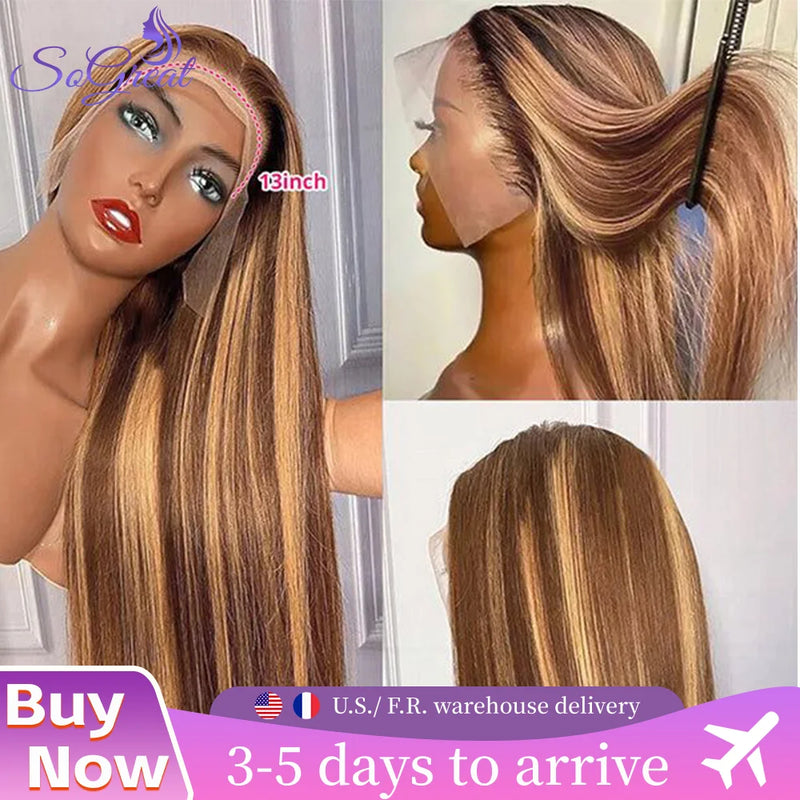 SoGreat straight hd lace frontal wig 13x6 highlight wig 13x4 lace frontal blonde wig bone straight human hair wigs Brazilian