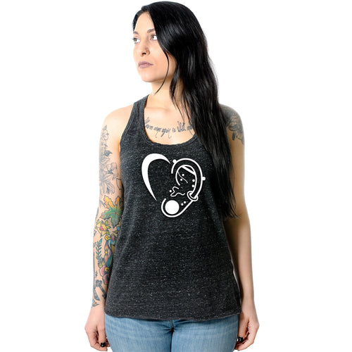 Modified Ear Heart Black Gray Cosmic Twist Back Tank Top
