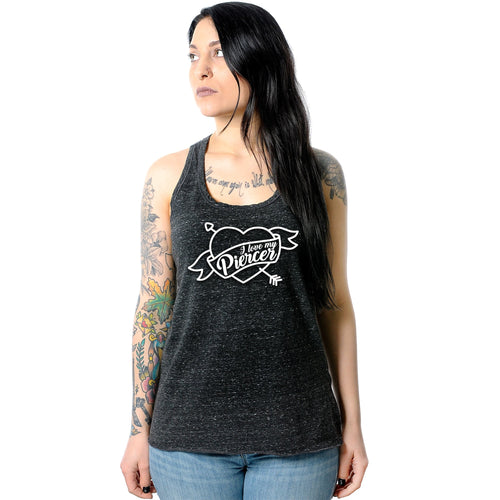 I Love My Piercer Black Gray Cosmic Twist Back Tank Top