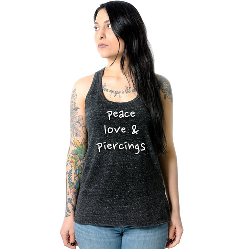 Peace Love & Piercings Black Gray Cosmic Twist Back Tank Top