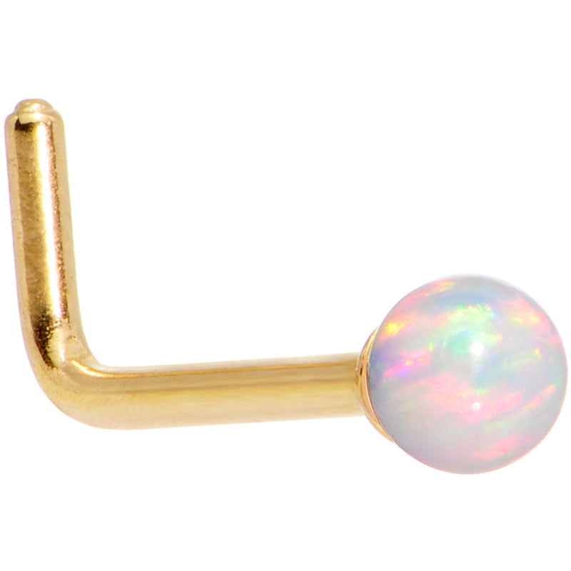 White 2.5mm Synthetic Opal Ball Gold Tone L-Shape Nose Ring