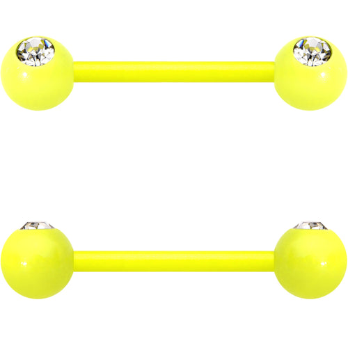 14G 5/8 Clear Gem Yellow Acrylic Over Steel Nipple Barbell Set