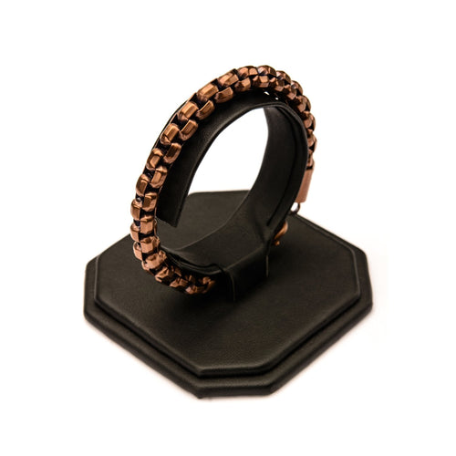 Mens Stainless Steel Rose Gold IP 4.3mm Round Box Chain Bracelet