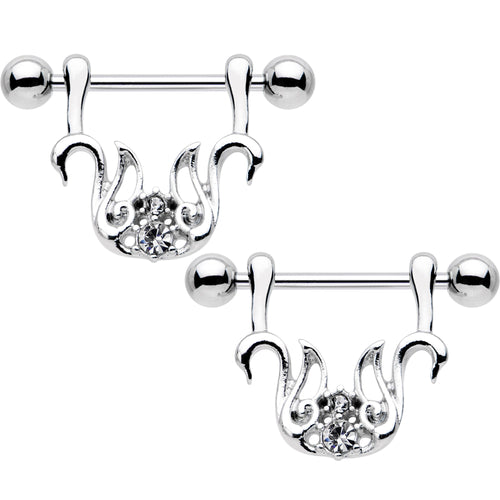 9/16 Clear Gem Swan Couple Dangle Nipple Shield Set