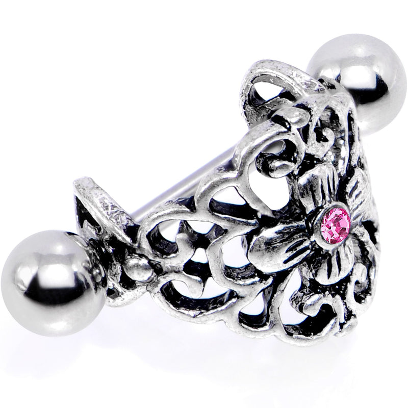16G 1/2 Pink Gem Filigree Floral Cuff Cartilage Earring