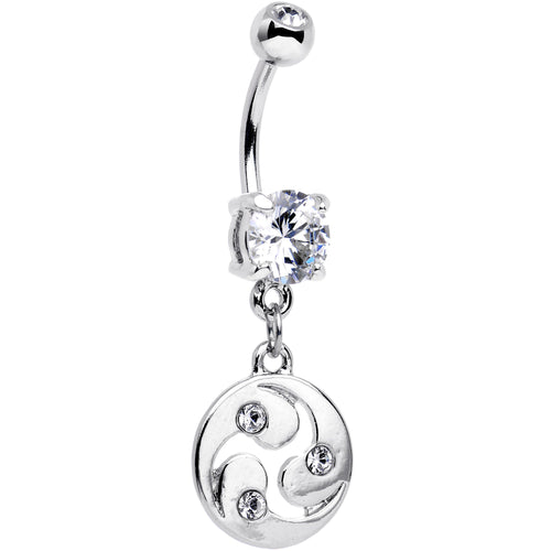 Clear CZ Gem Triskele Spiral Dangle Belly Ring