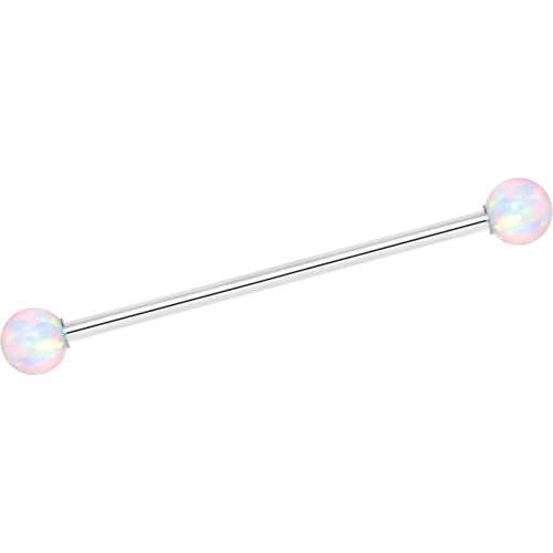 14G White 5mm Synthetic Opal Ball Industrial Barbell 32mm