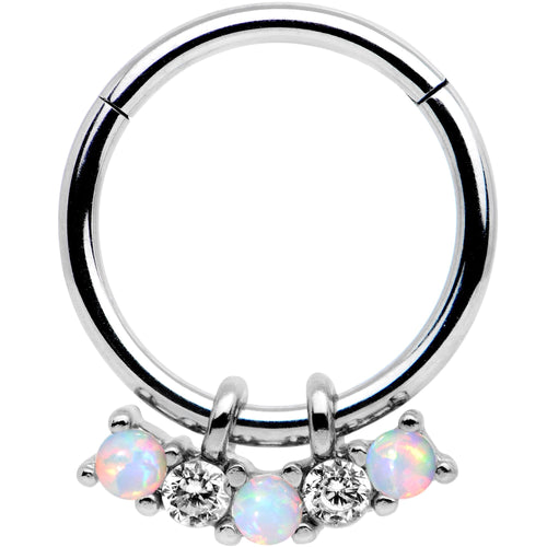 16G 3/8 White Synthetic Opal Dazzle Hinged Segment Ring