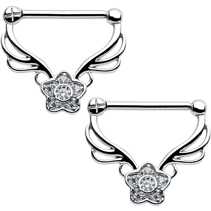 14G 9/16 Clear Gem Power Star Nipple Clicker Set