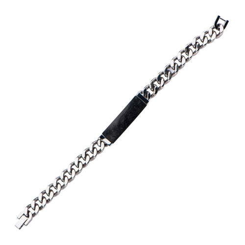 Mens Stainless Steel and Solid Carbon Graphite ID Curb Chain Bracelet