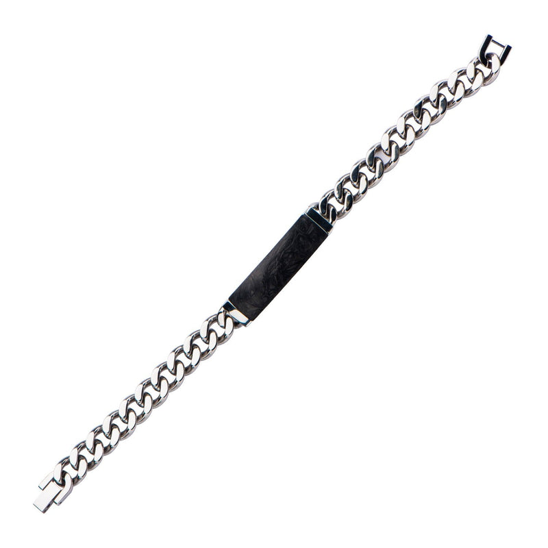 Mens Stainless Steel and Solid Carbon Graphite ID Curb Chain Bracelet
