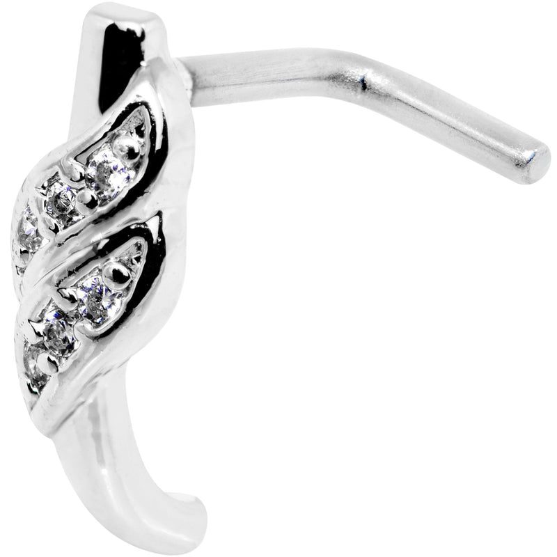 20G Clear CZ Swish Faux Hoop L Shaped Nose Ring