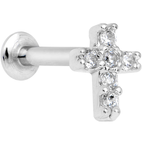 5/16 Clear CZ Internally Threaded Cross Labret Monroe