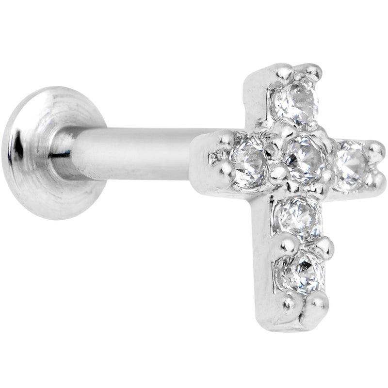 5/16 Clear CZ Internally Threaded Cross Labret Monroe