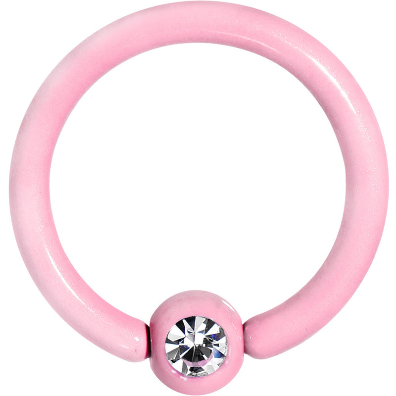 16G 3/8 Clear Gem Light Pink Acrylic Over Steel Captive Ring