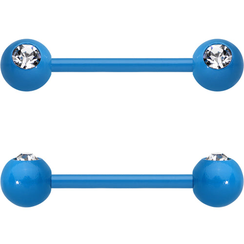 14G 5/8 Clear Gem Blue Acrylic Over Steel Nipple Barbell Set