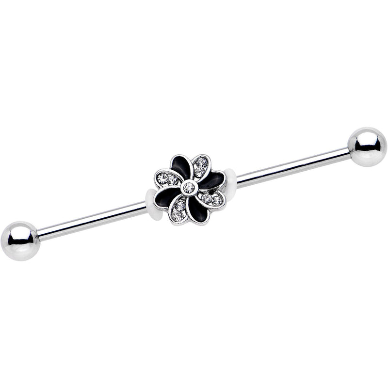 Clear Gem Pinwheel Flower Industrial Barbell 38mm