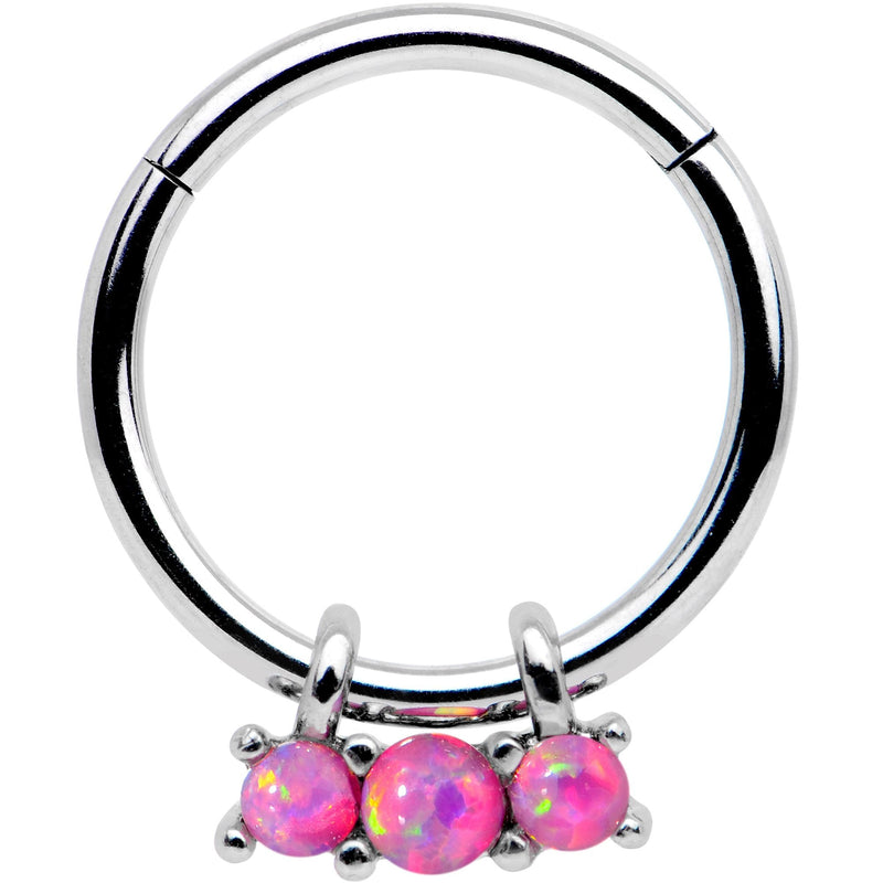 16G 3/8 Pink Synthetic Opal Trio Hinged Segment Ring