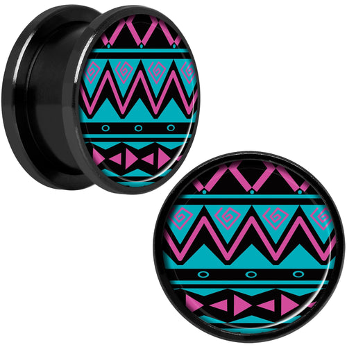 Pink Teal Tribal Print Black Anodized Screw Fit Plug Set 5/8