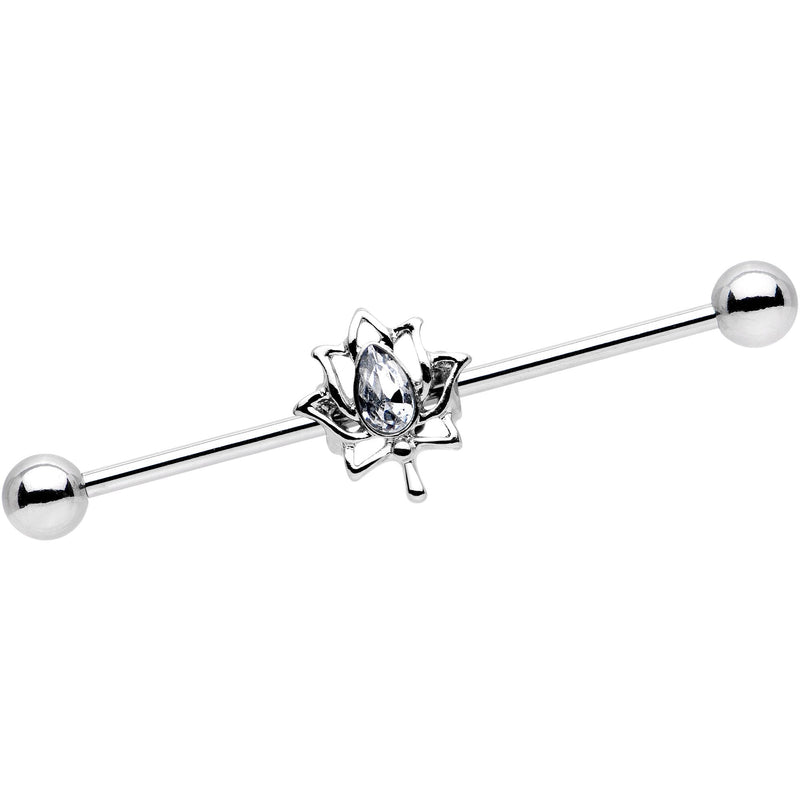 14G Clear Gem Lotus Flower Leaf Industrial Barbell 38mm