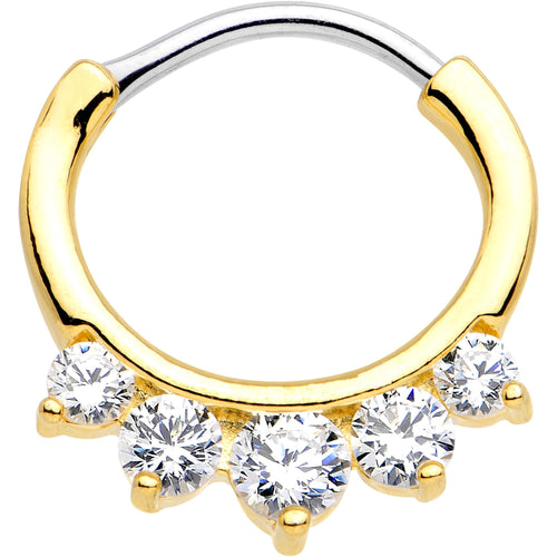 16G 5/16 Clear CZ Gem Gold Tone Quintet Fan Septum Clicker