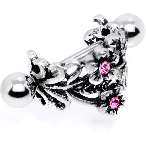 16G 1/2 Pink Gem Double Daisy Flower Cuff Cartilage Earring