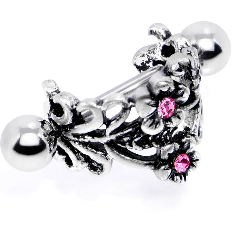 16G 1/2 Pink Gem Double Daisy Flower Cuff Cartilage Earring