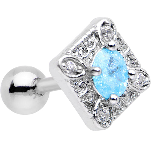16G 1/4 Clear Aqua Gem Rococo Rhombus Tragus Cartilage Earring