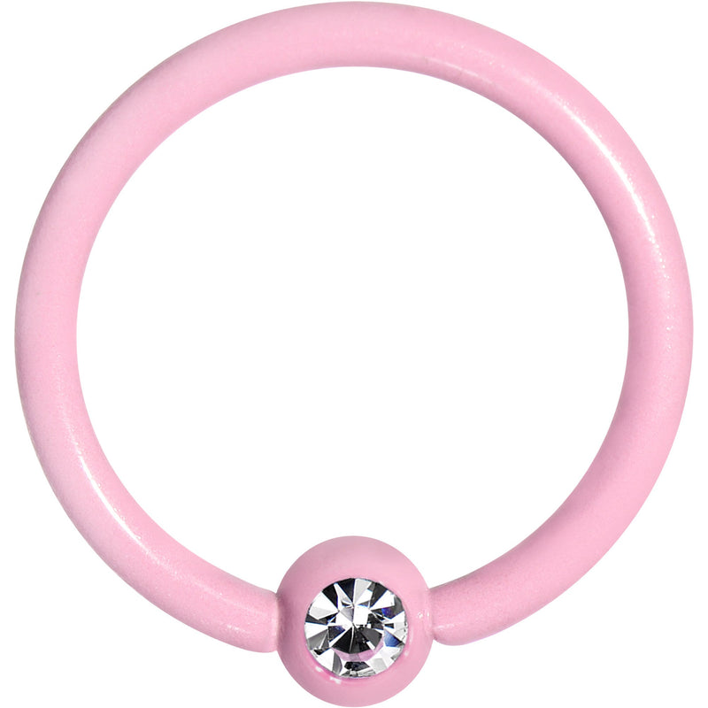 16G 5/16 Clear Gem Light Pink Acrylic Over Steel Captive Ring