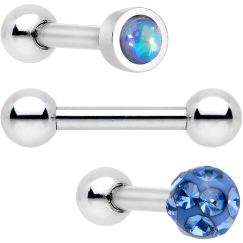 16G 1/4 Sky Blue Faux Opal Inlay Cartilage Tragus Earring 3 Pack Set