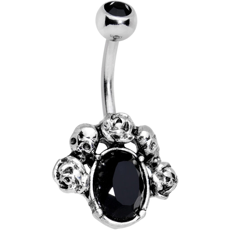 Black Gem Skulls on Skulls Halloween Belly Ring