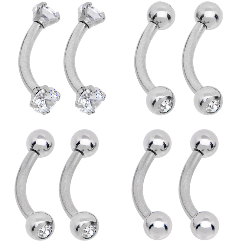 16G 5/16 CZ Gem Internally Threaded Curved Eyebrow Ring Pack Set of 8
