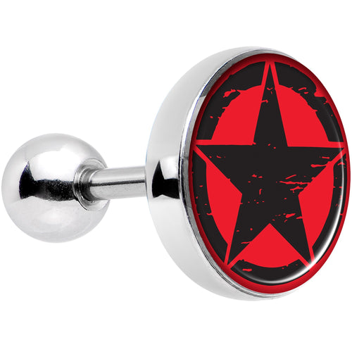 16G 1/4 Black Red Distressed Star Tragus Cartilage Earring