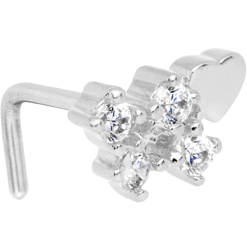 20G Clear CZ Heart Faux Hoop L Shaped Nose Ring