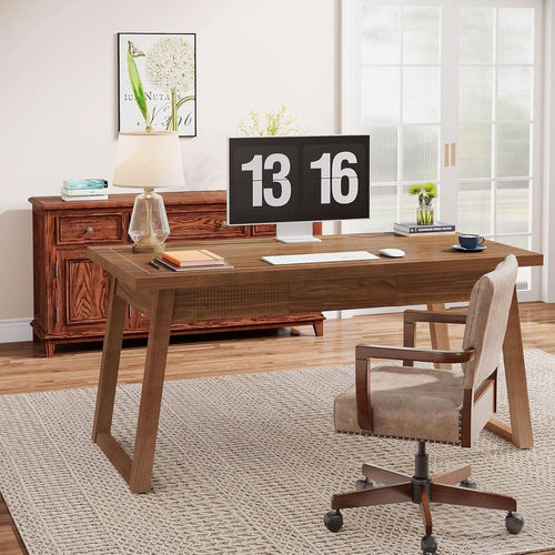 Mid-Century Modern Wooden Desk with Drawer and Stability