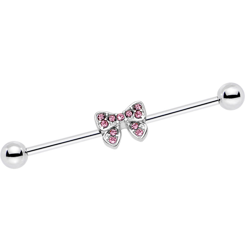 14G Pink Gem Knotted Bow Industrial Barbell 35mm