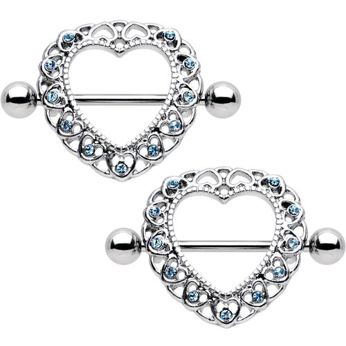 14G 7/8 Aqua Gem Heart Wreath Nipple Shield Set