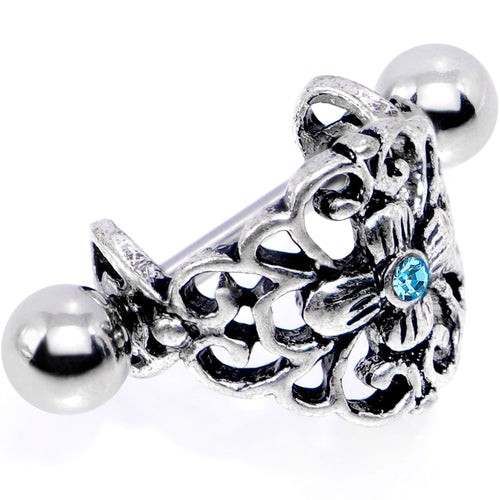 16G 1/2 Aqua Gem Filigree Floral Cuff Cartilage Earring