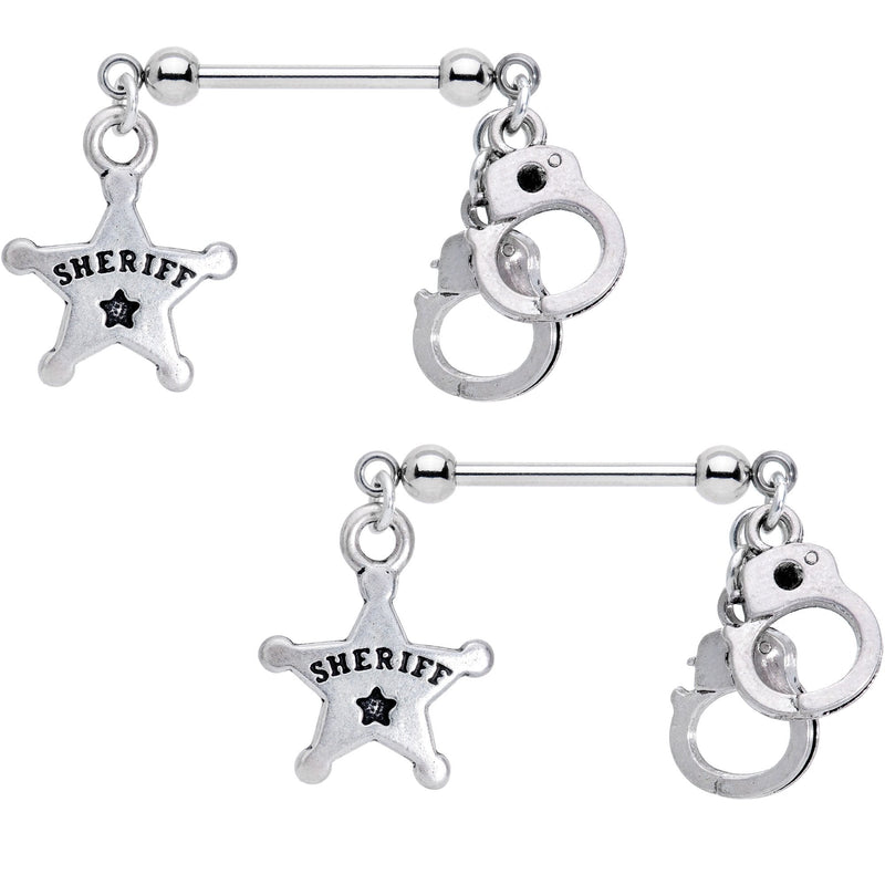 Handcrafted Sheriff Badge and Cuffs Dangle Nipple Ring Set