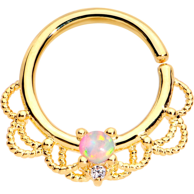16G 5/16 White Faux Opal Gold Plated Seamless Circular Ring