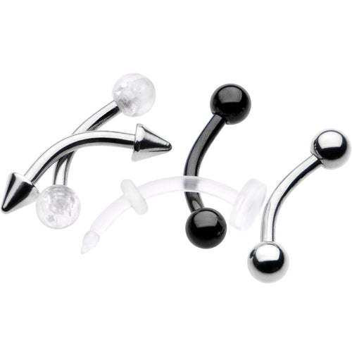 16G 5/16 Curved Barbell Eyebrow Ring Set of 5