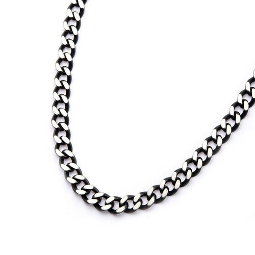 Mens Stainless Steel Black IP Diamond Cut 3mm Chain Link Necklace