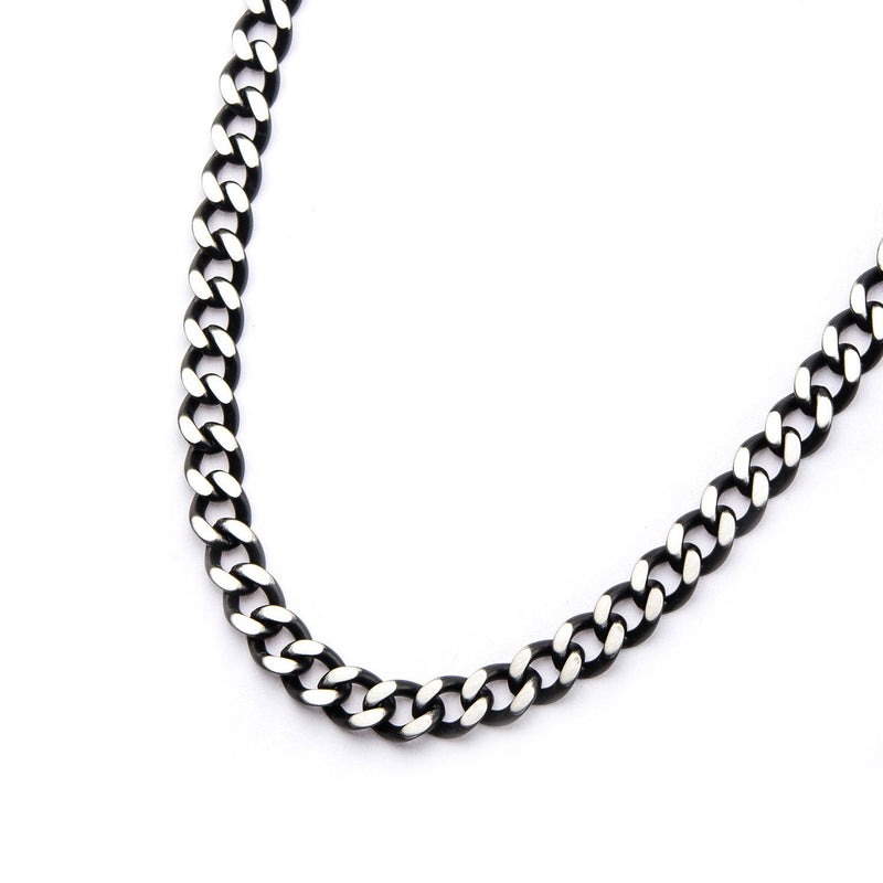 Mens Stainless Steel Black IP Diamond Cut 3mm Chain Link Necklace