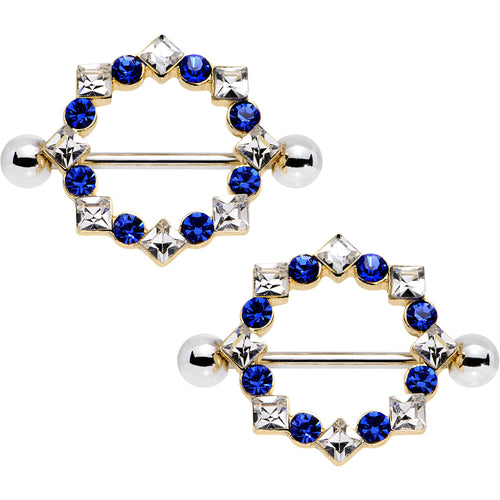 14G 3/4 Clear Blue Gem Crowned Monarch Nipple Shield Set