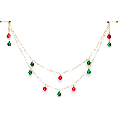 Handcrafted Gold Tone Anodized Christmas Bells Dangle Nipple Chain