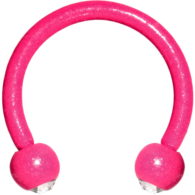16G Clear Gem Pink Glow in the Dark Horseshoe Circular Barbell