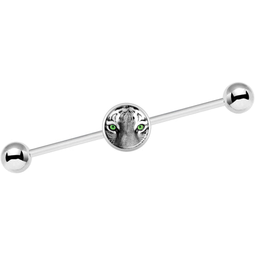 14G Black White Tiger Eyes Industrial Barbell 37mm