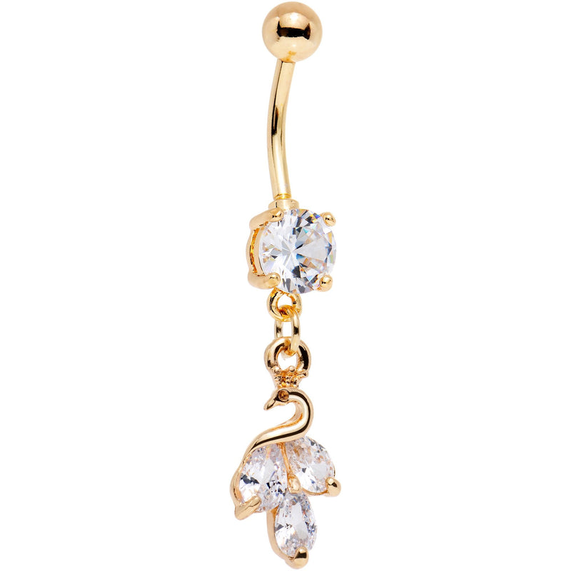 Clear Gem Gold PVD Swan Trio Dangle Belly Ring